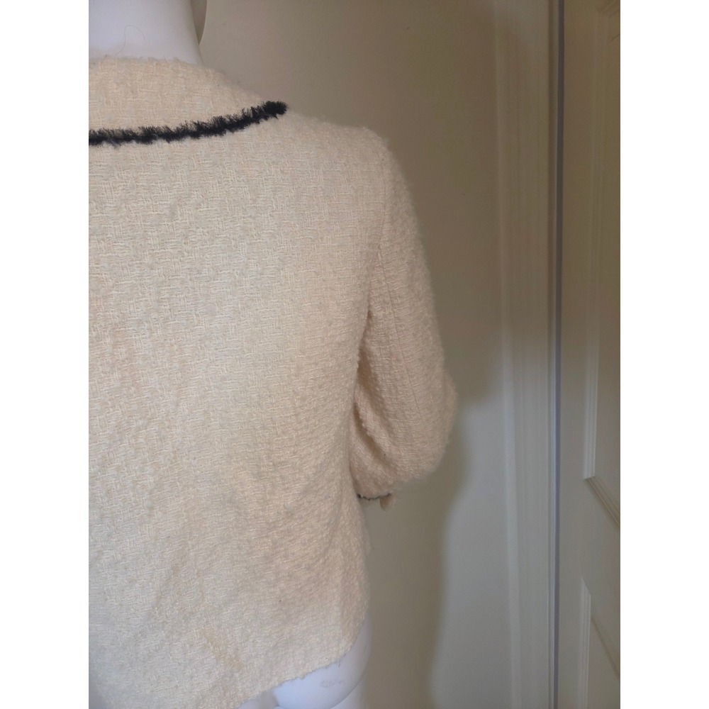 Milly‎ of New York Cream Black Boucle Tweed Wool Blend Jacket Silk Trim Size 6 - Picture 9 of 9